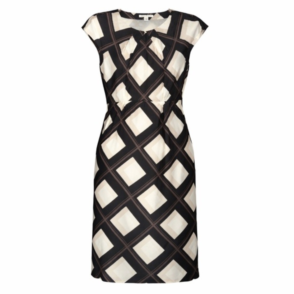 Banana Republic Black Ivory Geometric Silk Sheath Dress 8 Modern Minimalist